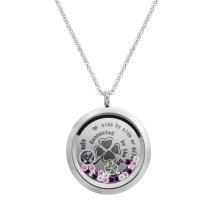 1x Stainless Steel Friend Friendship Four Leaf Clover Round Floating Locket Crystals Charm Round Chain Necklace Pendant 30mm
