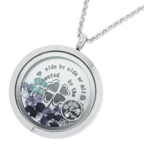 1x Stainless Steel Friend Friendship Four Leaf Clover Round Floating Locket Crystals Charm Round Chain Necklace Pendant 30mm