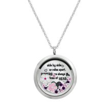 316l Stainless Steel Family Sisiter Love Daisy Flower Round Floating Locket Crystals Charm Chain Necklace Pendant 30mm