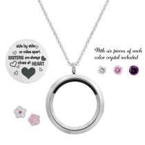 316l Stainless Steel Family Sisiter Love Daisy Flower Round Floating Locket Crystals Charm Chain Necklace Pendant 30mm