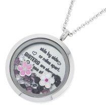 316l Stainless Steel Family Sisiter Love Daisy Flower Round Floating Locket Crystals Charm Chain Necklace Pendant 30mm