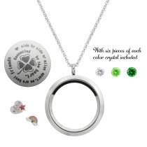 1x Stainless Steel Friend and Freiendship Four Leaf Clover Round Floating Locket Crystalscharm Round Chain Necklace Pendant 30mm