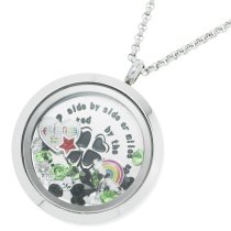 1x Stainless Steel Friend and Freiendship Four Leaf Clover Round Floating Locket Crystalscharm Round Chain Necklace Pendant 30mm