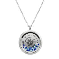 1x Stainless Steel Friend Friendship Four Leaf Clover Round Floating Locket Crystal Chain Necklace Pendant 30mm