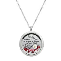 1x Stainless Steel Family Tree Love Heart Strength Round Floating Locket Crystals Charm Round Chain Necklace Pendant 30mm