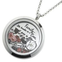 1x Stainless Steel Family Tree Love Heart Strength Round Floating Locket Crystals Charm Round Chain Necklace Pendant 30mm
