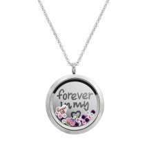 1x Stainless Steel Love Forever Sweet 16 Round Floating Locket Crystals Charm Chain Necklace Pendant 30mm
