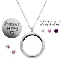 1x Stainless Steel Love Forever Sweet 16 Round Floating Locket Crystals Charm Chain Necklace Pendant 30mm