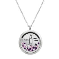 1x Stainless Steel Teacher Round Floating Locket Crystals Chain Necklace Pendant 30mm