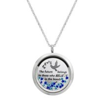 1x Stainless Steel Dream and Believe Round Floating Crystal Chain Necklace Pendant 30mm