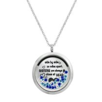 1x Stainless Steel Family Sisiter Love Round Floating Locket Crystal Chain Necklace Pendant 30mm