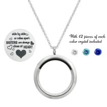 1x Stainless Steel Family Sisiter Love Round Floating Locket Crystal Chain Necklace Pendant 30mm