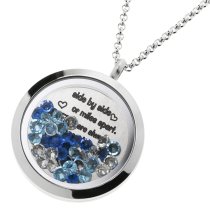 1x Stainless Steel Family Sisiter Love Round Floating Locket Crystal Chain Necklace Pendant 30mm