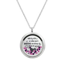 1x Stainless Steel Family Sisiter Love Round Floating Locket Crystal Chain Necklace Pendant 30mm
