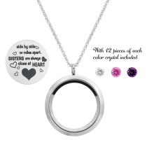 1x Stainless Steel Family Sisiter Love Round Floating Locket Crystal Chain Necklace Pendant 30mm