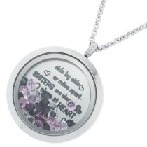 1x Stainless Steel Family Sisiter Love Round Floating Locket Crystal Chain Necklace Pendant 30mm