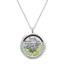 1x Stainless Steel Family Tree Round Floating Locket Crystal Chain Necklace Pendant 30mm