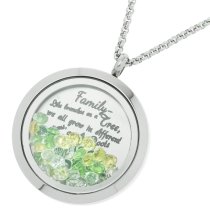 1x Stainless Steel Family Tree Round Floating Locket Crystal Chain Necklace Pendant 30mm