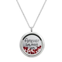 1x Stainless Steel Love Forever Round Floating Locket Crystal Chain Necklace Pendant 30mm