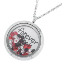 1x Stainless Steel Love Forever Round Floating Locket Crystal Chain Necklace Pendant 30mm