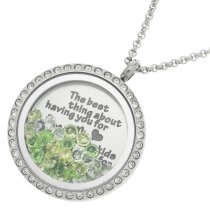 1x Stainless Steel Mother Lover Family Round Floating Locket Crystals Chain Necklace Pendant 30mm