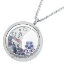 1x Stainless Steel "I Love You to the Moon and Back" Sister Flower Round Floating Locket Crystal Charm Round Chain Necklace Pendant 30mm