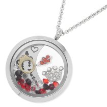 1x Stainless Steel "I Love You to the Moon and Back" Crow Wedding Ring Round Floating Locket Crystal Charm Round Chain Necklace Pendant 30mm