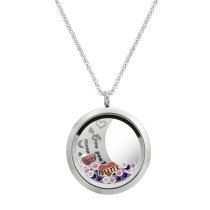 1x Stainless Steel ″I Love You to the Moon and Back″ Aunt Niece Family Round Floating Locket Crystal Charm Round Chain Necklace Pendant 30mm
