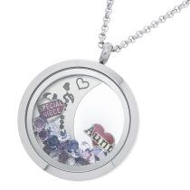 1x Stainless Steel "I Love You to the Moon and Back" Aunt Niece Family Round Floating Locket Crystal Charm Round Chain Necklace Pendant 30mm