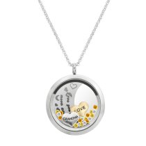 1x Stainless Steel ″I Love You to the Moon and Back″ Grandma Family Round Floating Locket Crystal Charm Round Chain Necklace Pendant 30mm