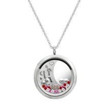 1x Stainless Steel ″I Love You to the Moon and Back″ Wife Husband Marriage Round Floating Locket Crystal Charm Round Chain Necklace Pendant 30mm