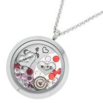 1x Stainless Steel "I Love You to the Moon and Back" Wife Husband Marriage Round Floating Locket Crystal Charm Round Chain Necklace Pendant 30mm