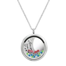 1x Stainless Steel ″I Love You to the Moon and Back″ Mom Daughter Family Round Floating Locket Crystal Charm Round Chain Necklace Pendant 30mm