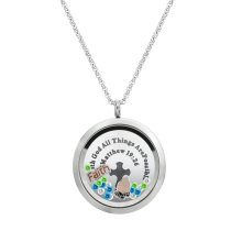 1x Stainless Steel God Faith Prayer ″Matthew 19:26″ Round Floating Locket Crystals Charm Chain Necklace Pendant 30mm