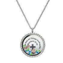 1x Stainless Steel God Faith Prayer ″Matthew 19:26″ Round Floating Locket Crystals Charm Chain Necklace Pendant 30mm