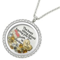 1x Stainless Steel Love Mother Family Round Floating Locket Crystals Charm Chain Necklace Pendant 30mm