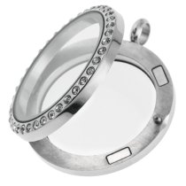 1x Stainless Steel Love Mother Family Round Floating Locket Crystals Charm Chain Necklace Pendant 30mm