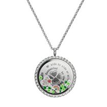 1x Stainless Steel Friend and Freiendship Four Leaf Clover Round Floating Locket Crystalscharm Round Chain Necklace Pendant 30mm