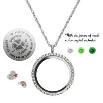 1x Stainless Steel Friend and Freiendship Four Leaf Clover Round Floating Locket Crystalscharm Round Chain Necklace Pendant 30mm
