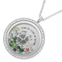 1x Stainless Steel Friend and Freiendship Four Leaf Clover Round Floating Locket Crystalscharm Round Chain Necklace Pendant 30mm