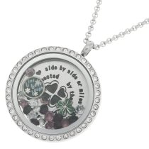 1x Stainless Steel Friend Friendship Four Leaf Clover Round Floating Locket Crystals Charm Round Chain Necklace Pendant 30mm