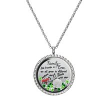 1x Stainless Steel Family Tree Love Heart Round Floating Locket Crystals Charm Chain Necklace Pendant 30mm
