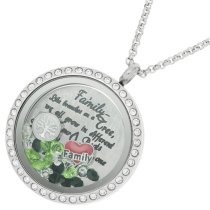 1x Stainless Steel Family Tree Love Heart Round Floating Locket Crystals Charm Chain Necklace Pendant 30mm