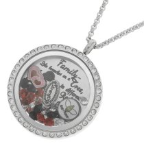 1x Stainless Steel Family Tree Love Heart Strength Round Floating Locket Crystals Charm Round Chain Necklace Pendant 30mm