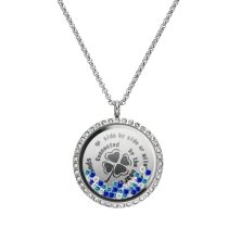 1x Stainless Steel Friend Friendship Four Leaf Clover Round Floating Locket Crystal Chain Necklace Pendant 30mm