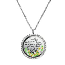 1x Stainless Steel Family Tree Round Floating Locket Crystal Chain Necklace Pendant 30mm