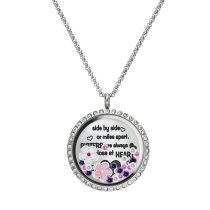 316l Stainless Steel Family Sister Love Daisy Flower Round Floating Locket Crystals Charm Chain Necklace Pendant 30mm