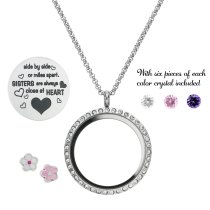 316l Stainless Steel Family Sister Love Daisy Flower Round Floating Locket Crystals Charm Chain Necklace Pendant 30mm