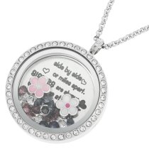 316l Stainless Steel Family Sister Love Daisy Flower Round Floating Locket Crystals Charm Chain Necklace Pendant 30mm