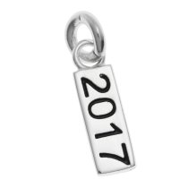 1x 925 Sterling Silver 2017 Year Tag Dangle Charm Pendant 21mm